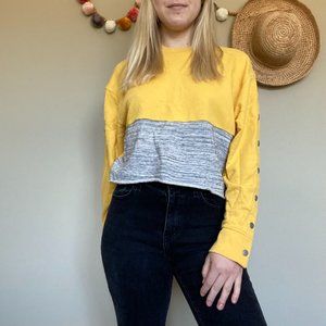 PINK Victoria's Secret Cropped Yellow Button Sleeve Crewneck Size XS